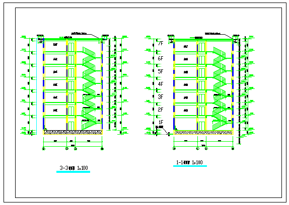 合肥市某工业区6700平米7层框架结构办公楼平立剖面设计CAD图纸_图1