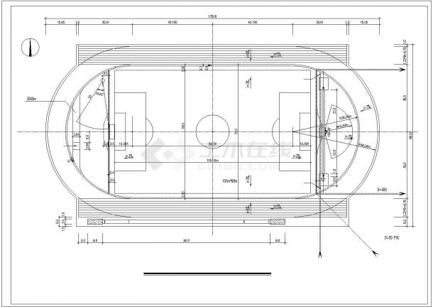 营口市某职业技术学院400M运动场全套建筑设计CAD图纸-图二