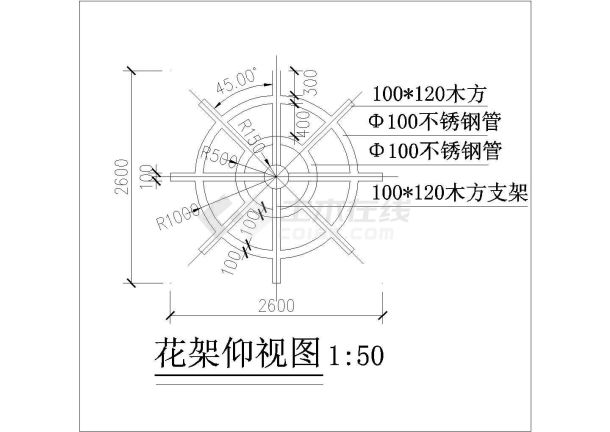 某独杆花架剖面CAD参考图-图一