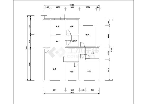 梅河口市某公寓室内装修cad平立面施工图-图一