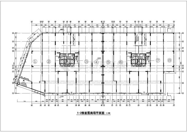 1.2万平米16层框架结构商住楼建筑设计CAD图纸（1-2层商用）-图一
