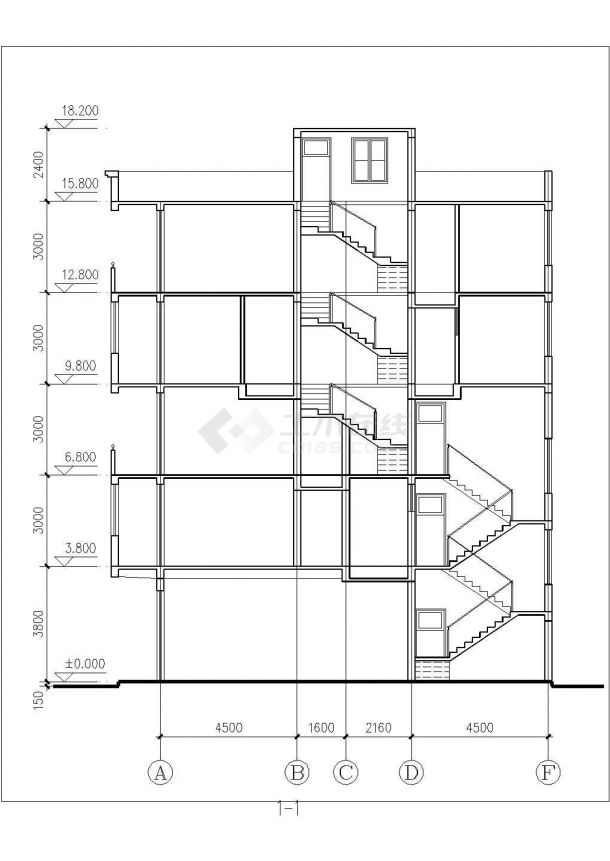 廊坊市某小区600平米5层砖混结构公寓楼平立剖面设计CAD图纸-图一
