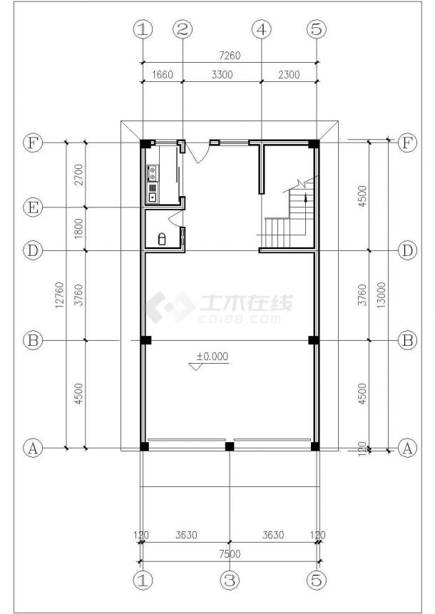 廊坊市某小区600平米5层砖混结构公寓楼平立剖面设计CAD图纸-图二
