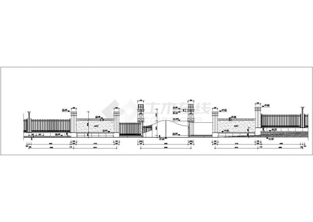 淮阴市某现代化小区钢结构入口大门平立面设计CAD图纸-图一