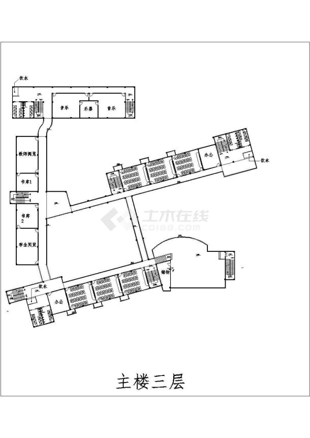 保定市某高级中学2层框架教学楼建筑设计CAD图纸（含总图）-图一