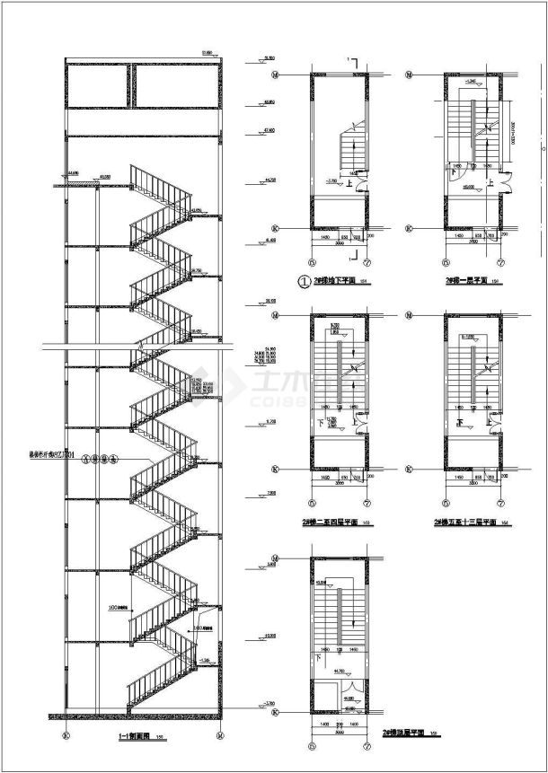 某省体育局运动员公寓二号楼梯建筑设计CAD方案图-图一