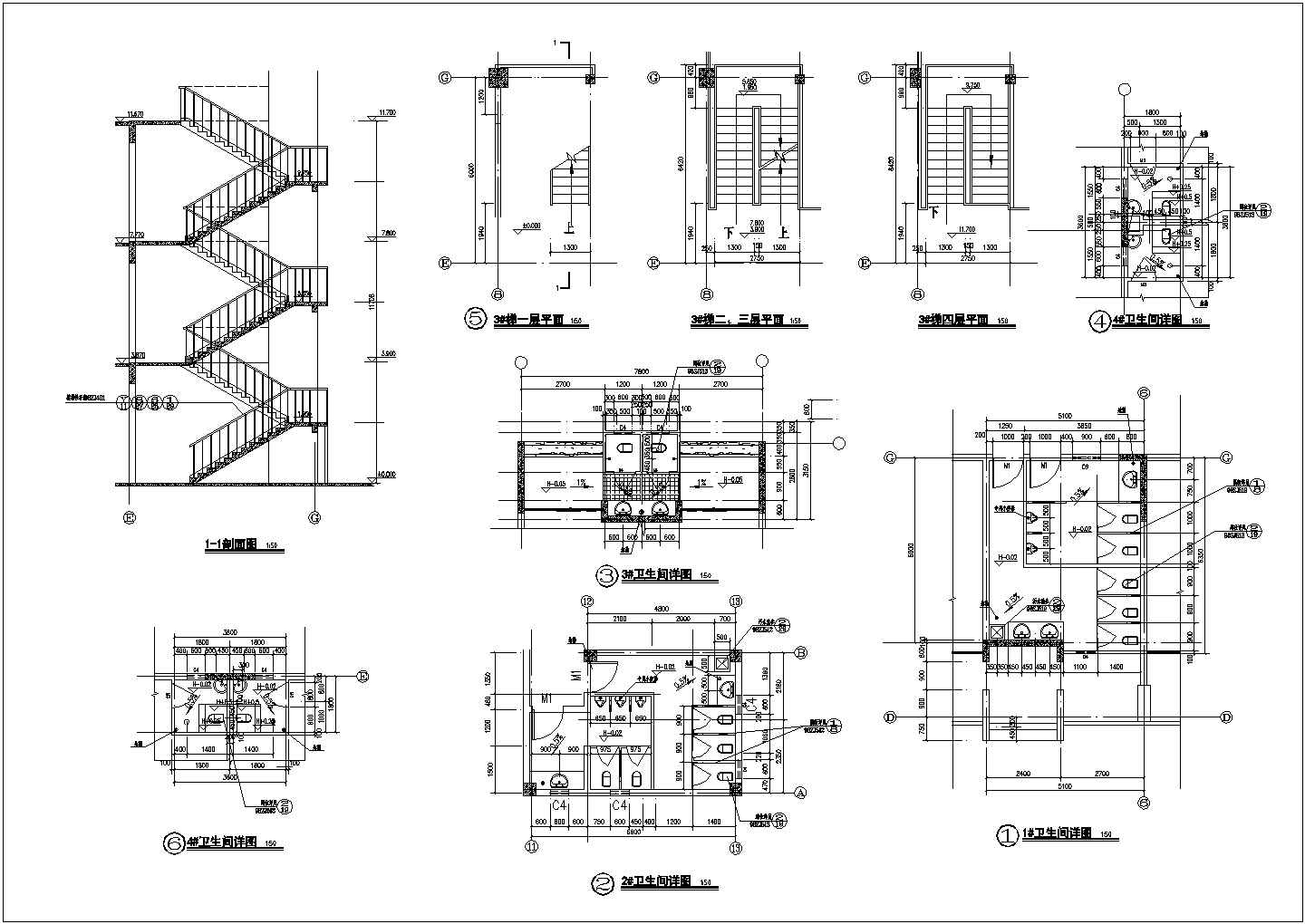 某省体育局运动员公寓三号楼梯建筑设计CAD方案图
