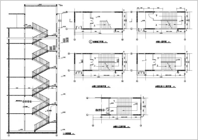 某省体育局运动员公寓四号楼梯建筑设计CAD方案图_图1