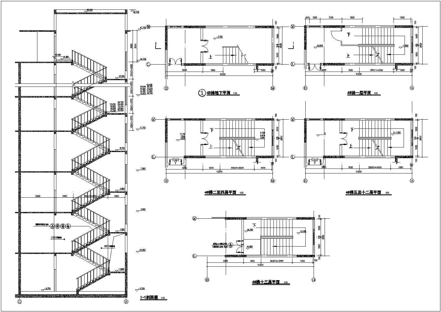 某省体育局运动员公寓四号楼梯建筑设计CAD方案图