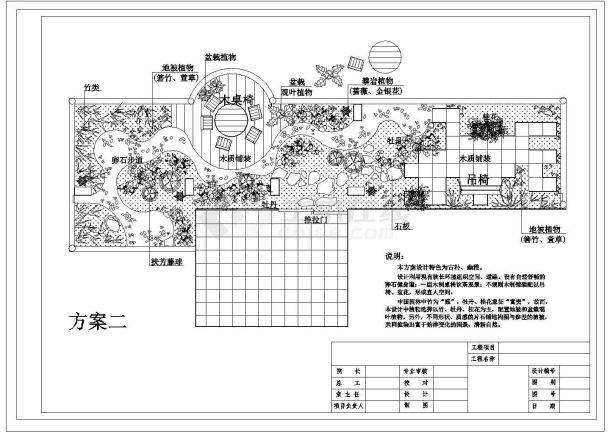 深圳市龙岗区某金融大厦中心屋顶景观花园平面设计CAD图纸-图二