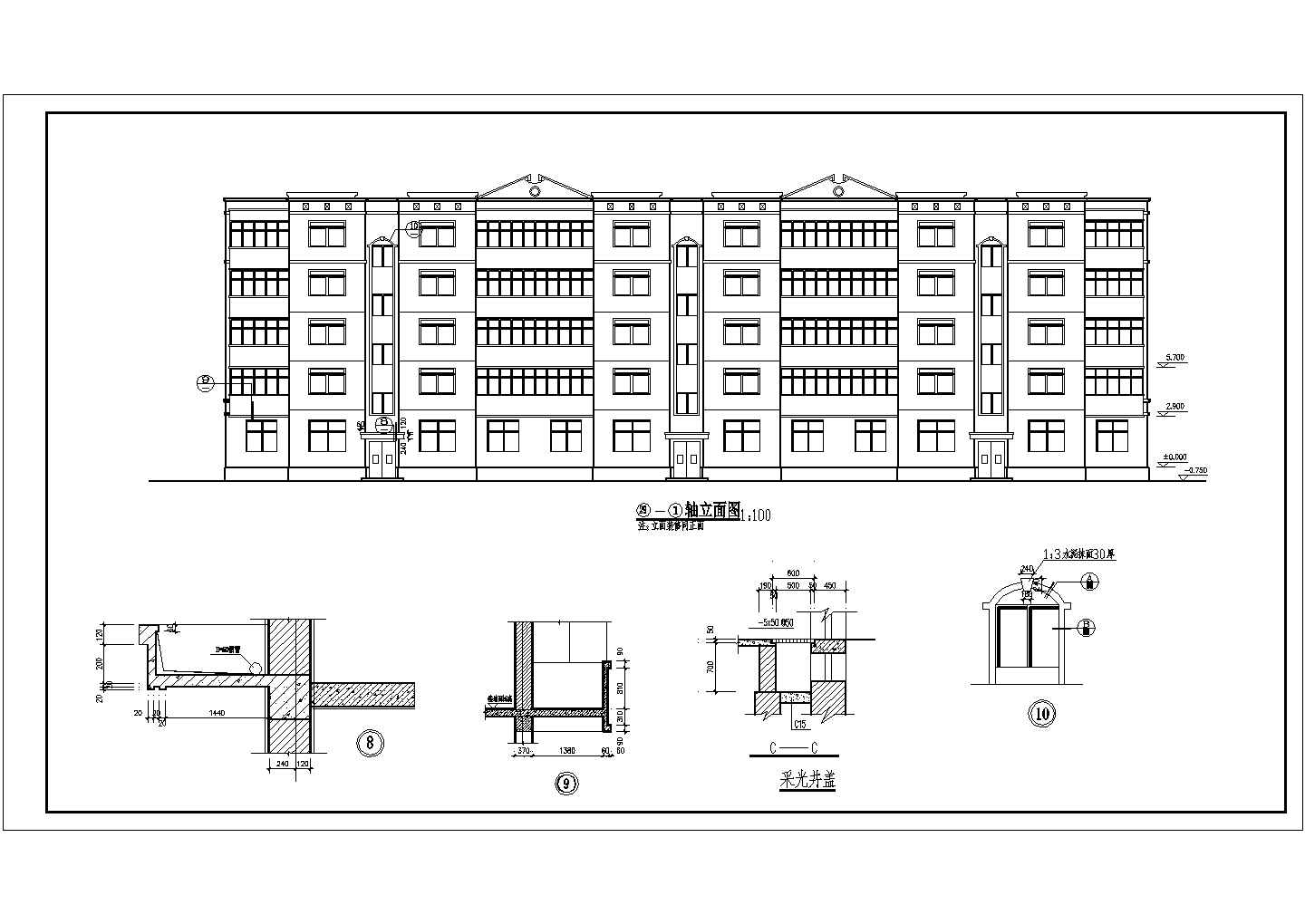 某五层框架单元商住楼建筑结构全套设计施工CAD图纸
