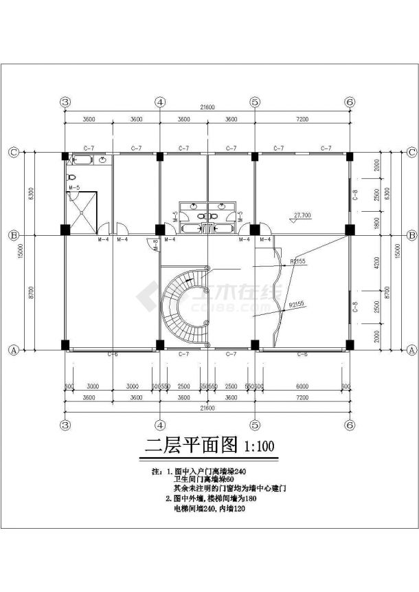 贵阳某现代村镇220平米2层砖混结构私人民居住宅楼建筑设计CAD图纸-图二