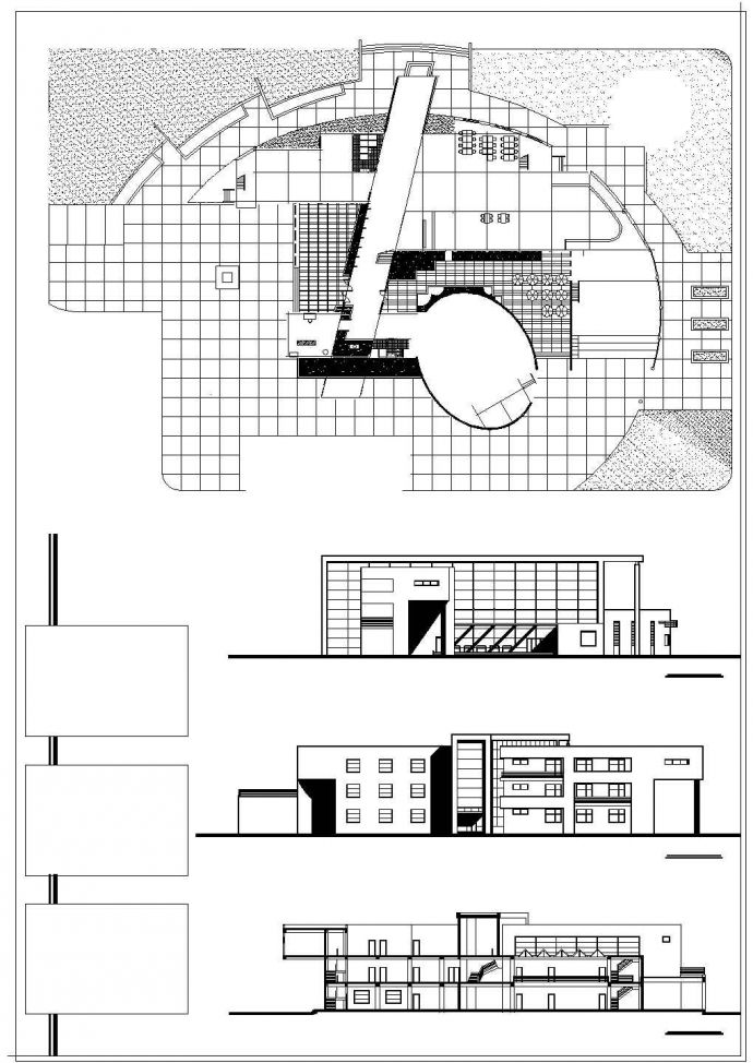 天津市市北区某大学3层活动中心建筑设计CAD图纸（含总图）_图1