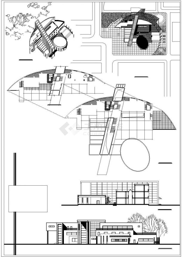 天津市市北区某大学3层活动中心建筑设计CAD图纸（含总图）-图二