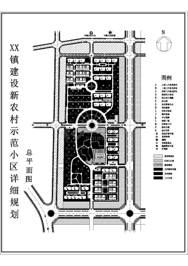 沈阳市某新农村示范小区总平面规划设计CAD图纸（占地6.5万平米）-图一