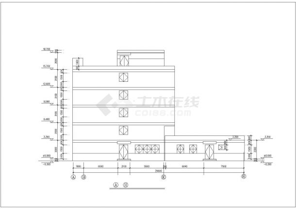 临沂市某职业学院4500平米5层砖混宿舍楼平立面设计CAD图纸-图一