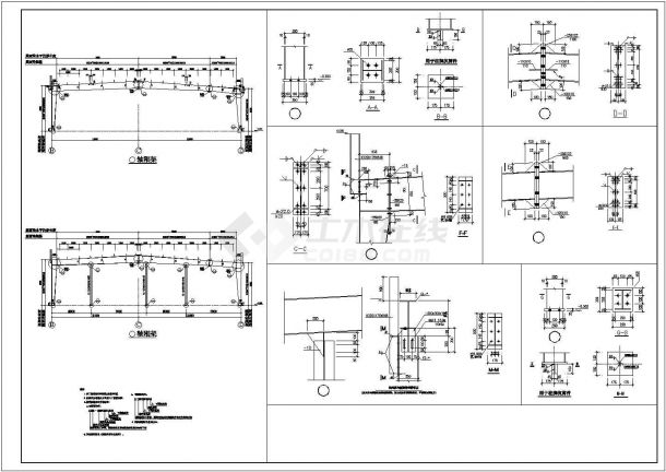厂房设计_某地区经典24米跨钢结构厂房建筑结构设计施工CAD图纸-图二
