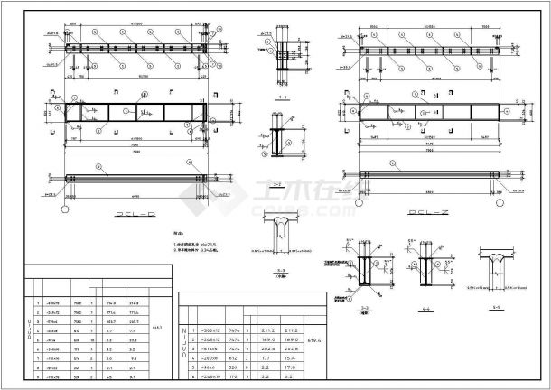 厂房设计_某地区工业区单层钢架结构厂房建筑结构设计施工CAD图纸-图一