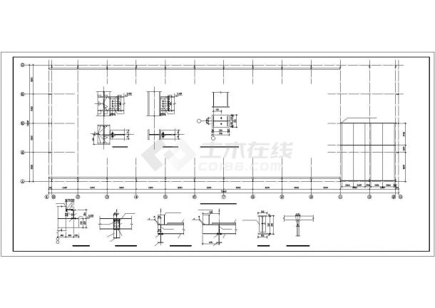 厂房设计_某地区工业区门式刚架承重结构带吊车厂房建筑结构设计施工CAD图纸-图二