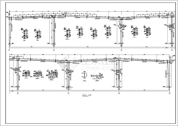厂房设计_某工业区带吊车带夹层钢结构厂房建筑结构设计施工CAD图纸-图二