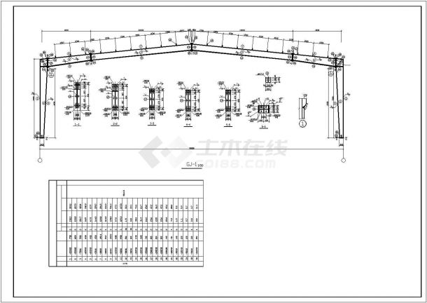 厂房设计_某工业区跨厂房轻钢结构建筑结构设计施工CAD图纸-图二
