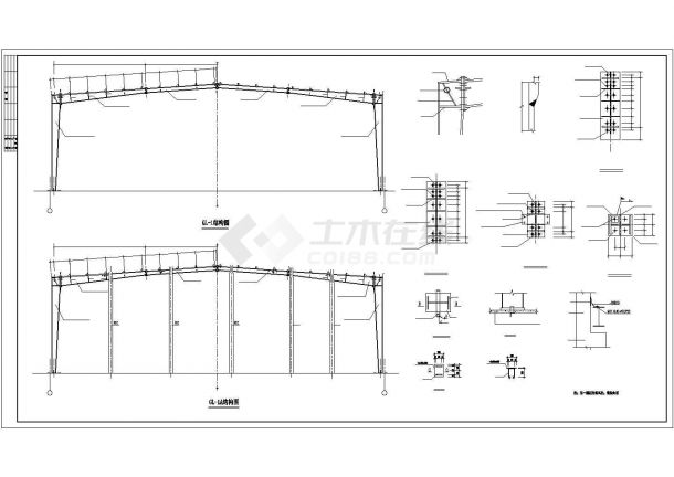 某地区钢构商业4S店建筑设计施工CAD图纸-图二
