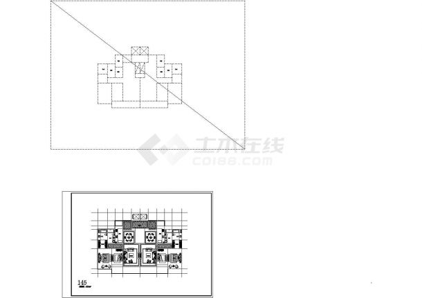 扬州翠澜花园小区住宅楼标准层平面设计CAD图纸（1梯2户/每户145平米）-图一