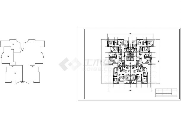 合肥市金安花园小区高层住宅楼标准层平面设计CAD图纸（1梯6户/对称型）-图一