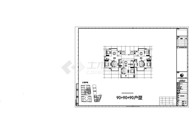 许昌市天景花园小区住宅楼标准层平面设计CAD图纸（104+104+91/1梯3户）-图一