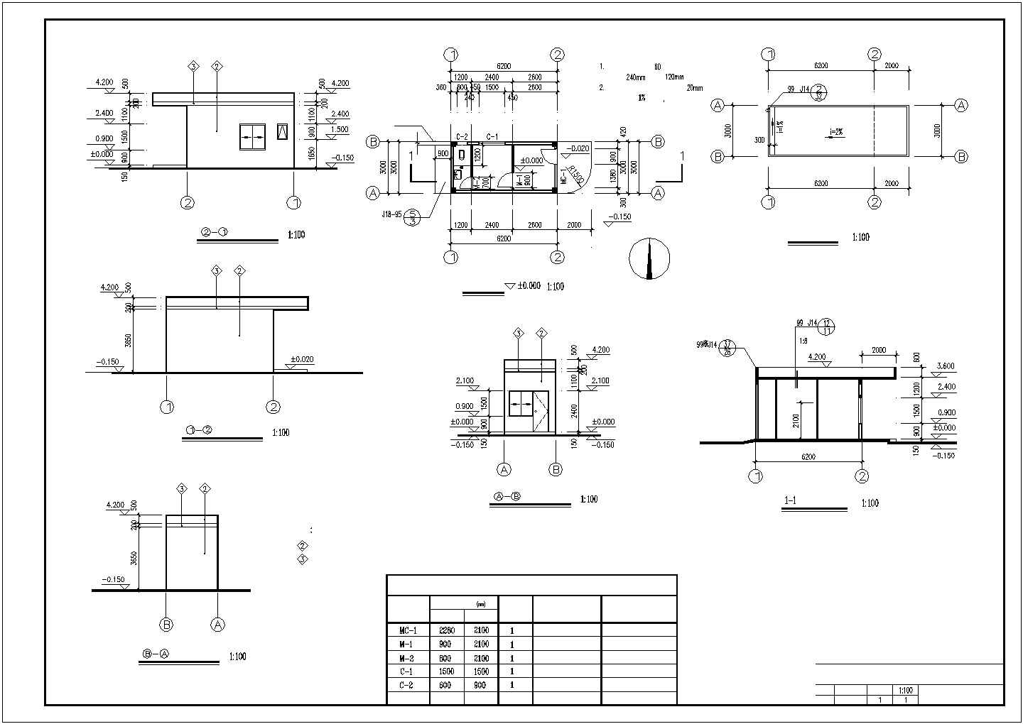 三个门卫建筑施工图纸