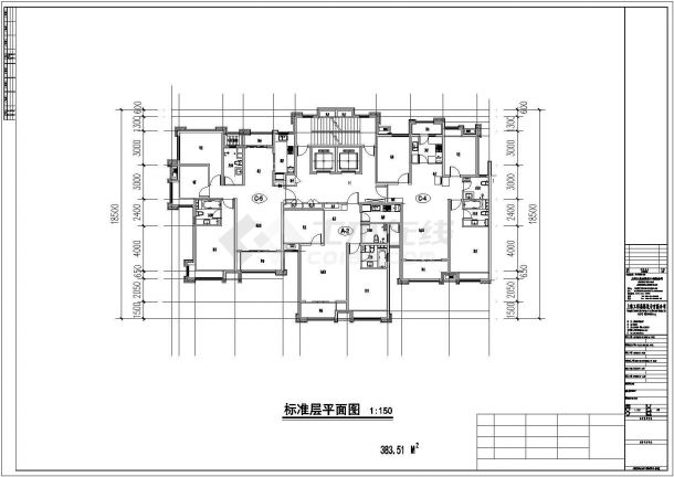 杭州楠苑湖苑小区住宅楼标准层平面设计CAD图纸（138+132+113/1梯3户）-图一