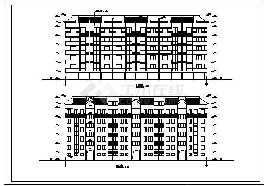 五层带车库砖混结构公寓建筑施工cad图(带阁楼设计，共七张)-图一