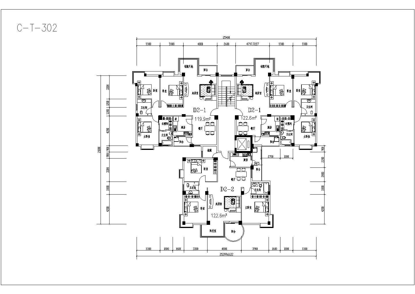 开封塔式住宅户型底商私人住宅楼设计CAD详细建筑施工图