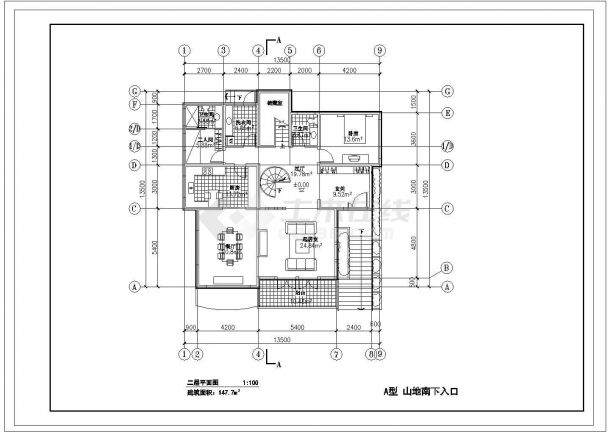 南京山地别墅A型方案cad图纸-图二
