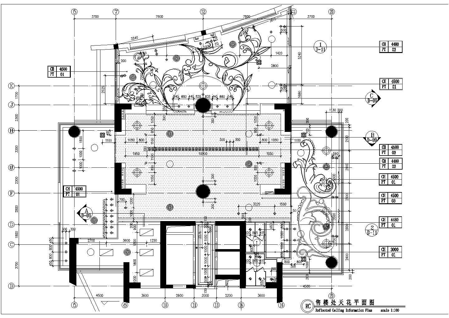 深圳市金色家园小区单层框混售楼中心室内装修设计CAD图纸