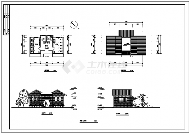公厕设计_某1层砖混结构公厕建筑施工cad图，含两套设计-图一