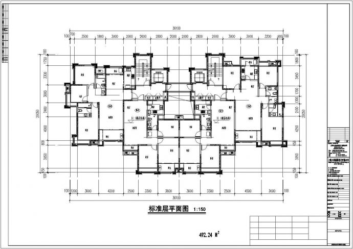 昆明市银澜家园小区住宅楼标准层设计CAD图纸（113x2+133+132/1梯4户）_图1