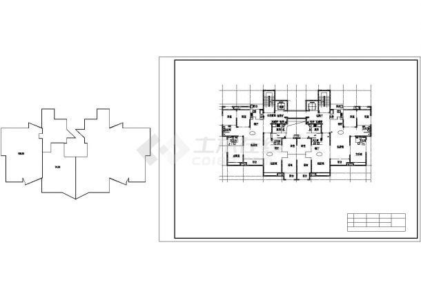 合肥利港花园小区住宅楼标准层平面设计CAD图纸（106+74/1梯2户对称型）-图一
