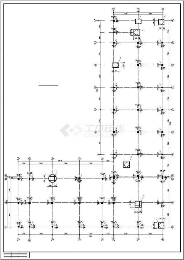 长67米 宽47米 5层全框架L形生产车间办公楼结构施工图-图一