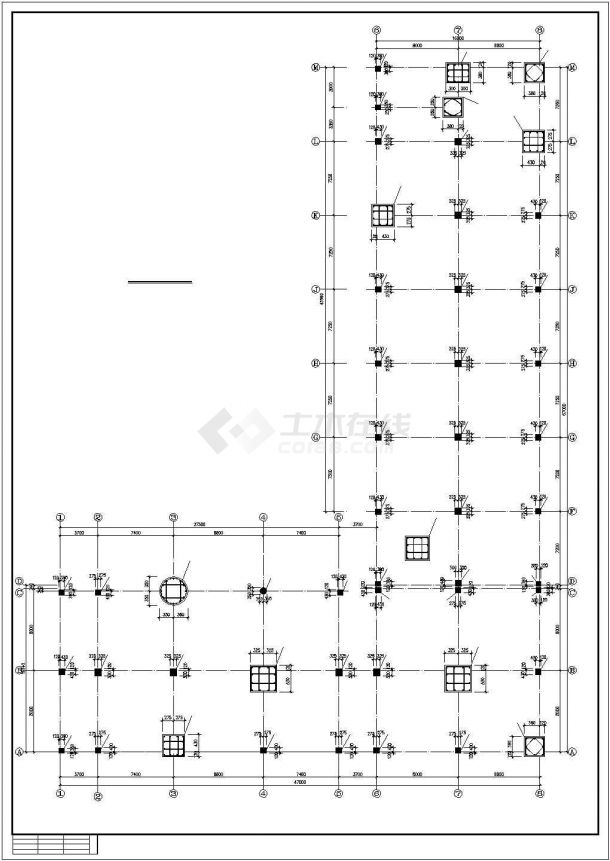 长67米 宽47米 5层全框架L形生产车间办公楼结构施工图-图二