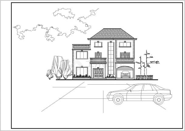 某地区单栋小别墅建筑CAD参考图-图二