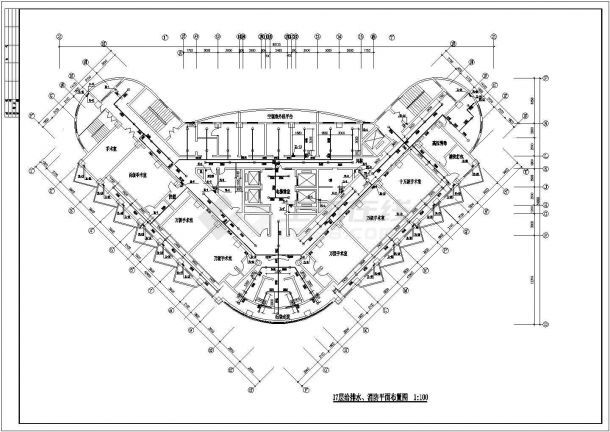 无锡市某医院1.1万平米17层医疗楼全套给排水+消防系统设计CAD图纸-图一