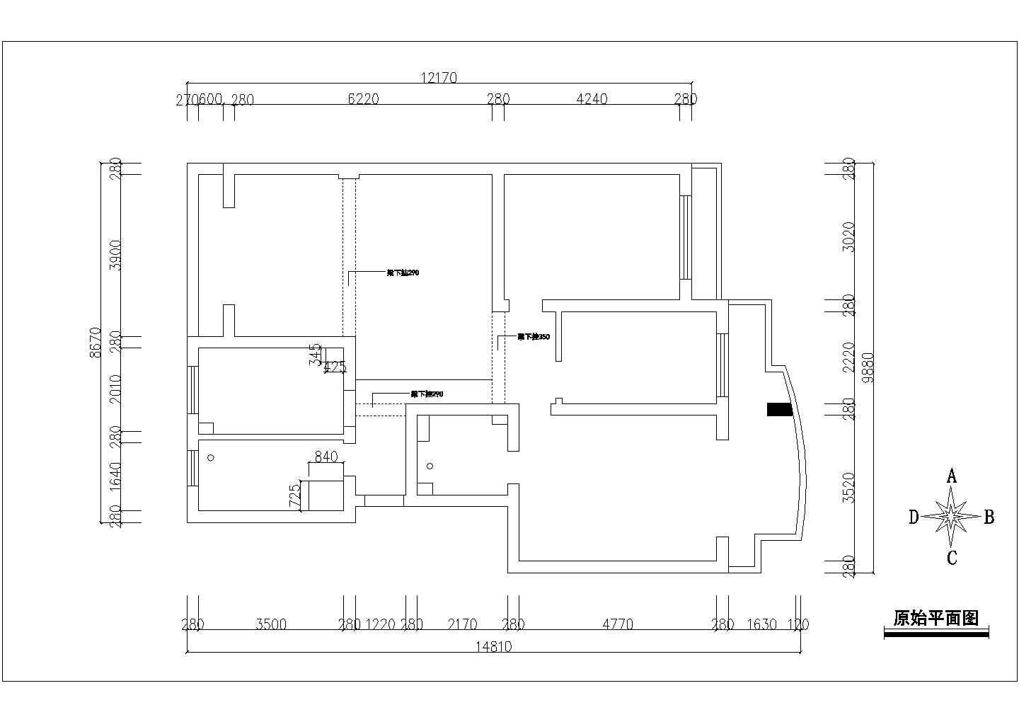 【苏州】某地大三居住宅全套装修cad施工图纸(含原始平面图)