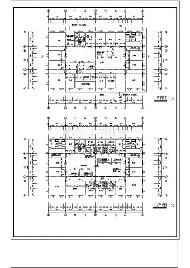 某医院二层门诊楼设计cad施工图纸