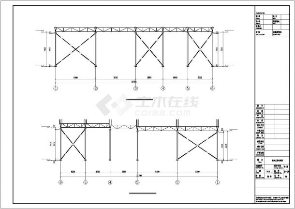 杭州市某社区单层钢结构菜市场的管桁架结构设计CAD图纸-图二
