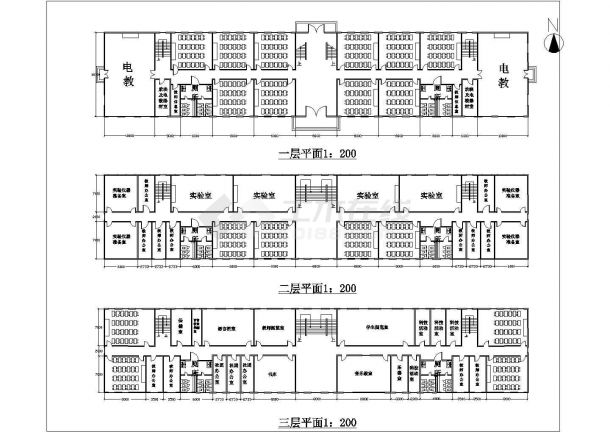 杭州市余杭区某学校3层教学楼全套建筑设计CAD图纸-图二