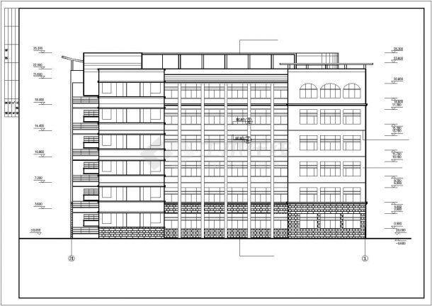 秦皇岛市某中学6层砖混结构教学楼全套建筑设计CAD图纸（含梯顶层）-图二