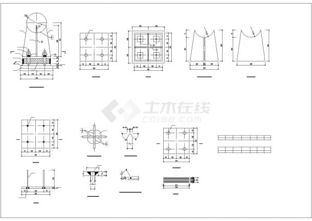 青岛市第二国际中学内部风雨操场网架结构全套施工设计CAD图纸-图一