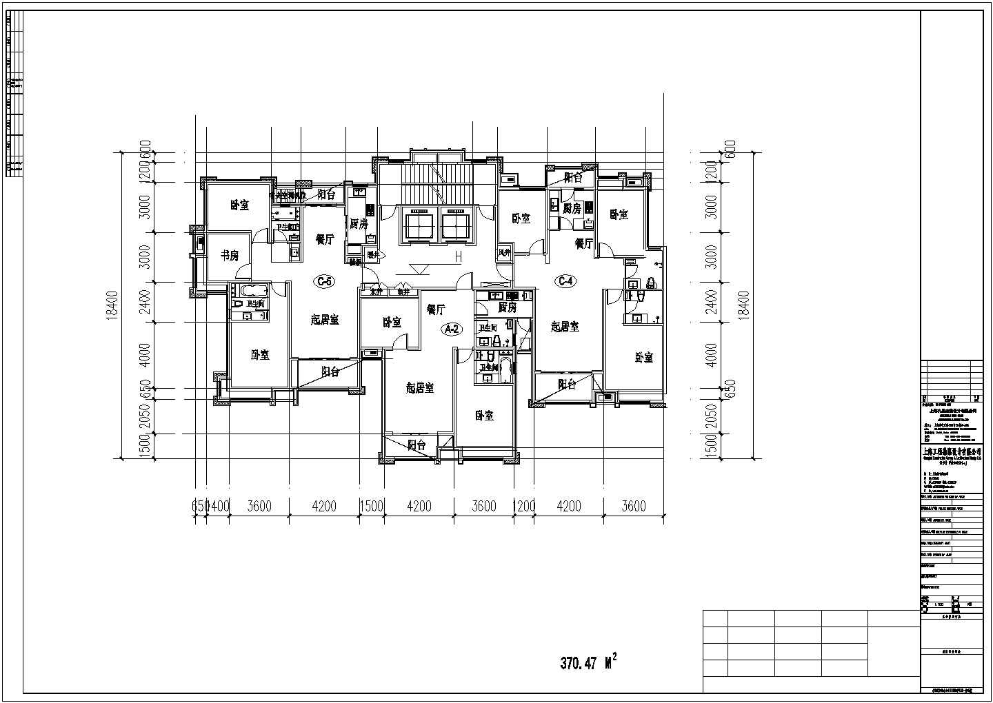 某小镇高层一梯三户住宅建筑设计施工CAD图纸