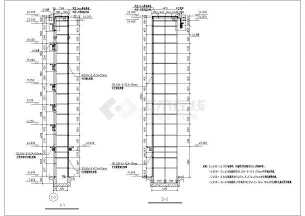 成都市某星级大酒店内部观光电梯建筑及钢结构设计CAD图纸-图二
